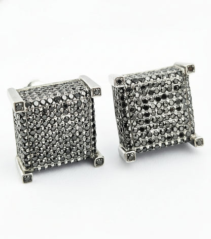 10k White Gold Black Diamonds screw back Earrings 1.75 ctw 3.6 dwt