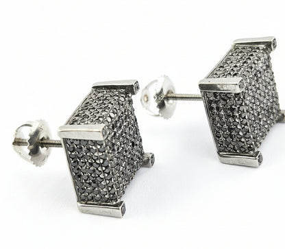 10k White Gold Black Diamonds screw back Earrings 1.75 ctw 3.6 dwt