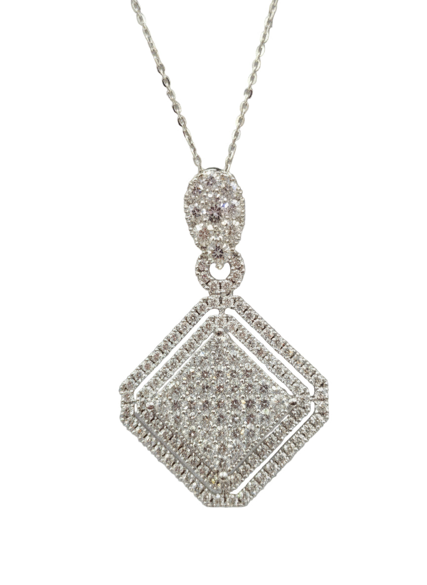 18K/W GOLD NATURAL DIA 2.15CT 3.4DWT SAV DOUBLE FRAME SQUARE PEND