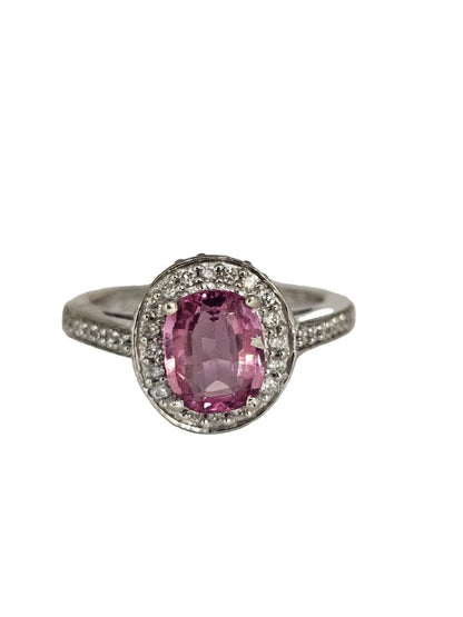 14k White Gold Lab Created Pink Sapphire Ladies Ring 0.39 ct 2.9 dwt