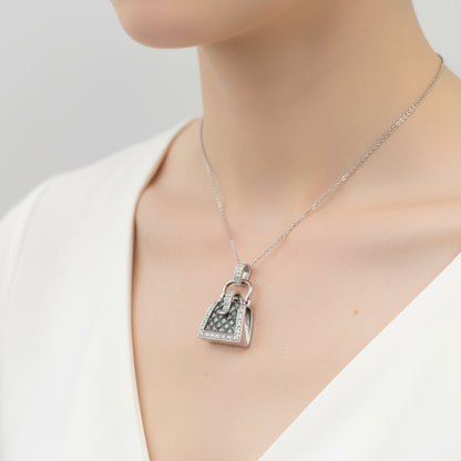 14k White Gold Diamond .09 ctw / Mother of Pearl Pendant with 14k wg cable chain