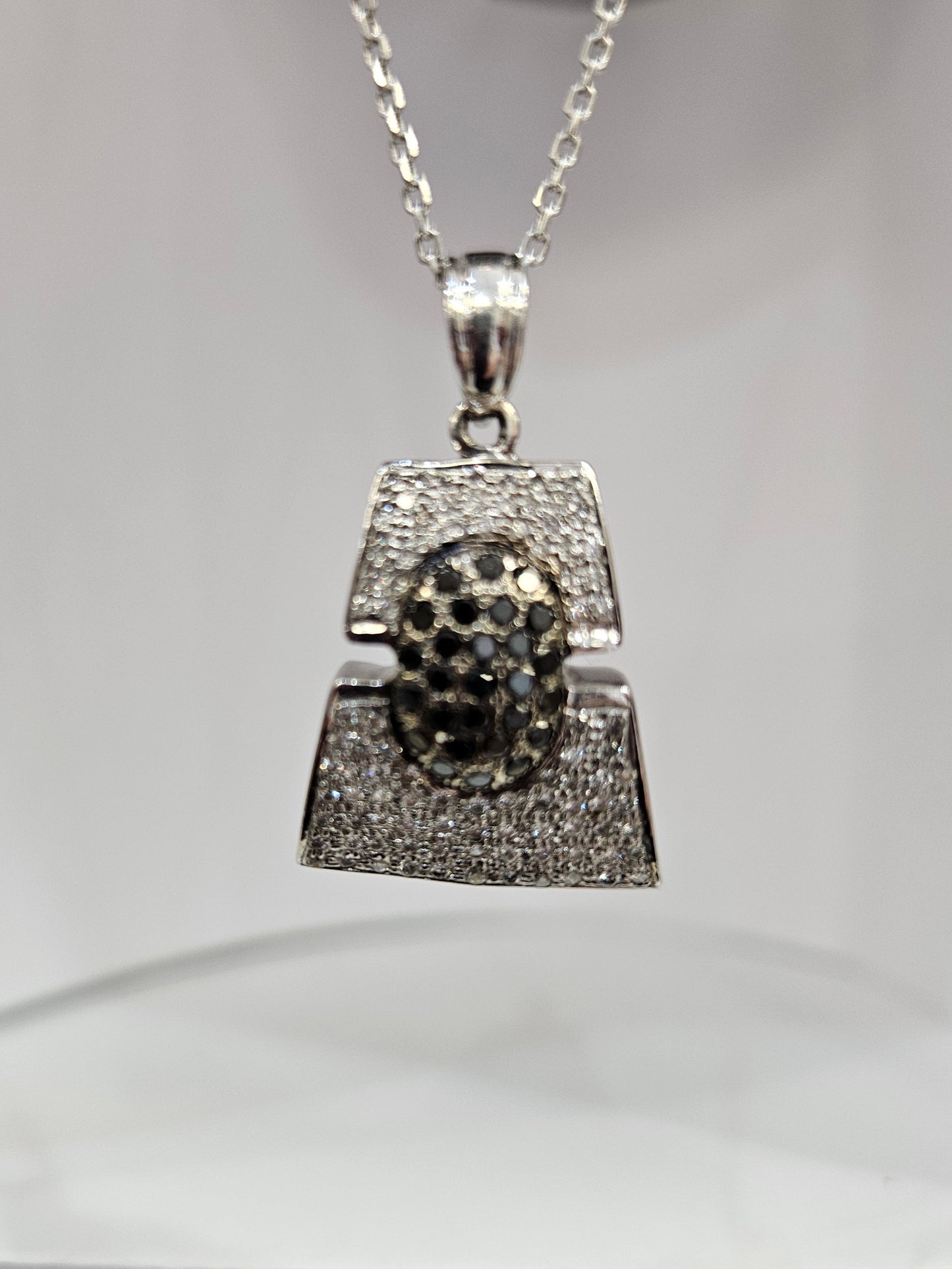 14k White Gold Black / White Diamonds 1.25 ctw 3.8 dwt with 14k wg cable chain