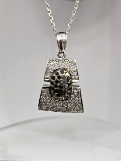 14k White Gold Black / White Diamonds 1.25 ctw 3.8 dwt with 14k wg cable chain