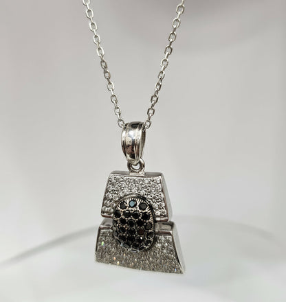 14k White Gold Black / White Diamonds 1.25 ctw 3.8 dwt with 14k wg cable chain