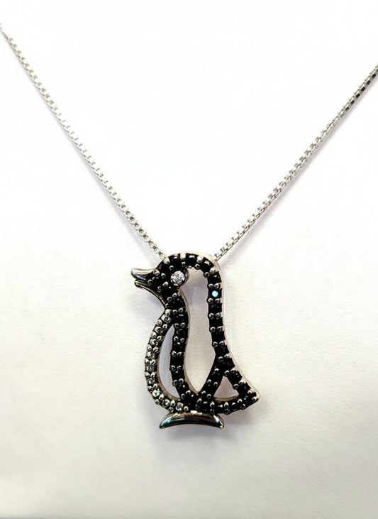 Sterling Silver Black Diamond Pendant with Silver Box Chain