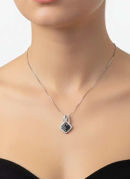 Sterling Silver white/black diamonds approx. .40ctw pendant with silver box chain