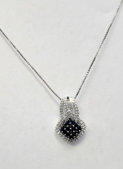 Sterling Silver white/black diamonds approx. .40ctw pendant with silver box chain