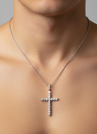 Sterling Silver CZ Cross with sliver 18"inch rope chain