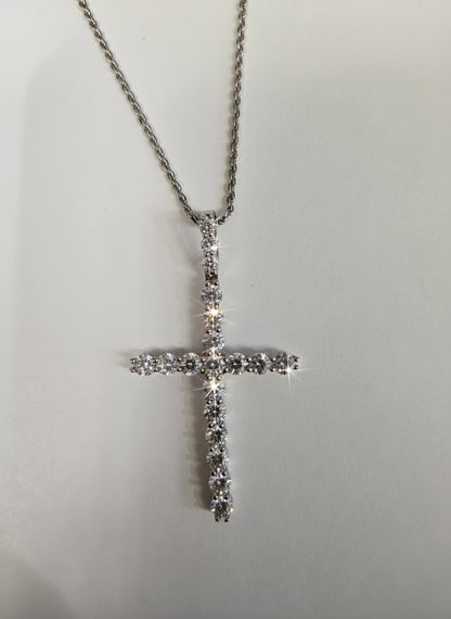 Sterling Silver CZ Cross with sliver 18"inch rope chain