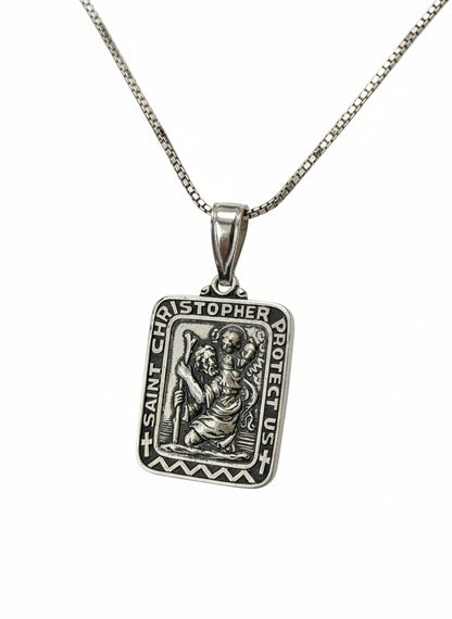 Sterling Silver Saint Christopher Pendant with Silver 18 inch box chain