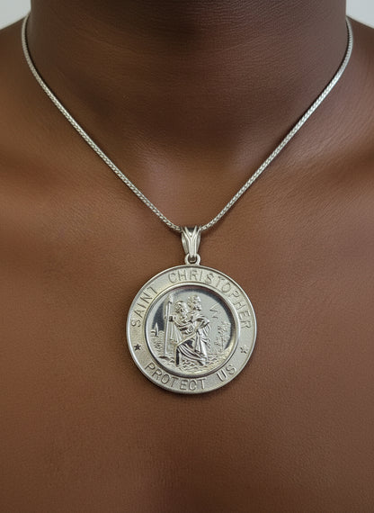 Sterling Silver Saint Christopher Pendant with 22 inches Silver Chain