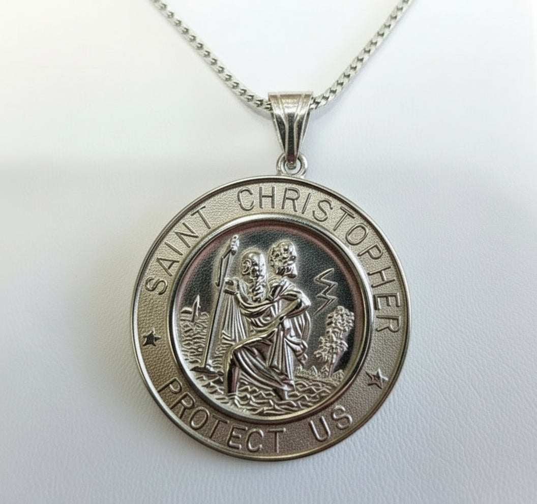 Sterling Silver Saint Christopher Pendant with 22 inches Silver Chain