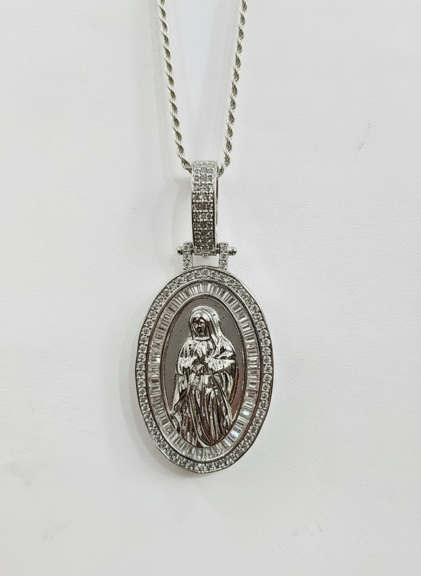 Sterling Silver Guadalupe Pendant with Silver rope chain