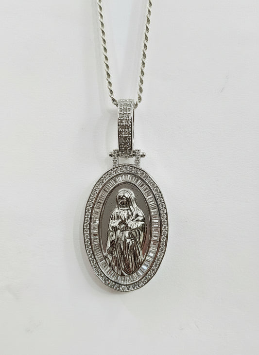 Sterling Silver Guadalupe Pendant with Silver rope chain