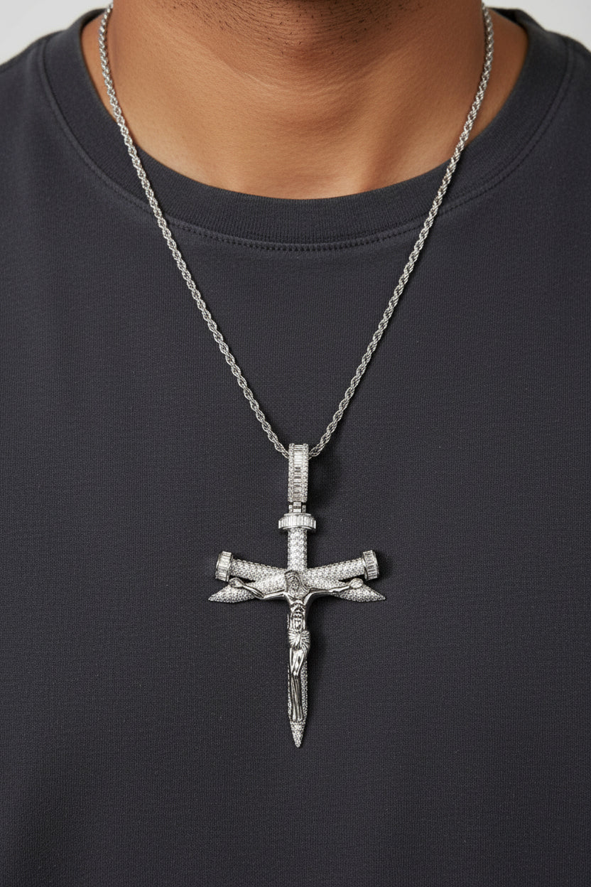 Sterling Silver and CZ Crucifix pendant with  24 inches rope chain