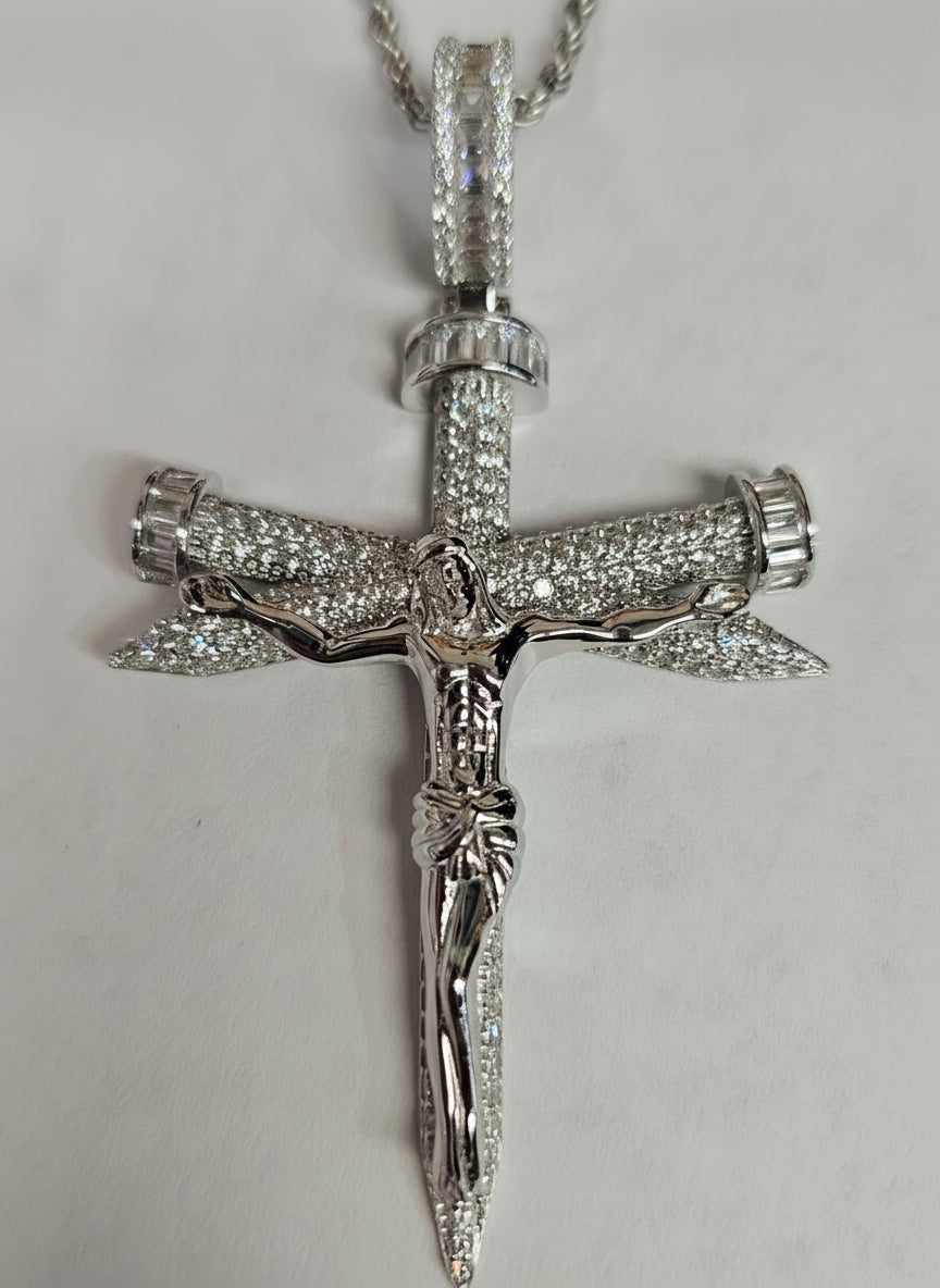 Sterling Silver and CZ Crucifix pendant with  24 inches rope chain
