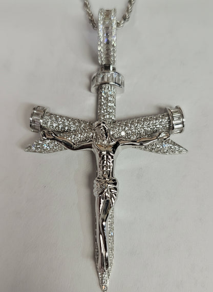 Sterling Silver and CZ Crucifix pendant with  24 inches rope chain