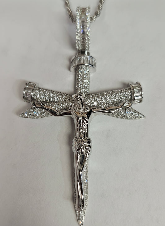 Sterling Silver and CZ Crucifix pendant with  24 inches rope chain