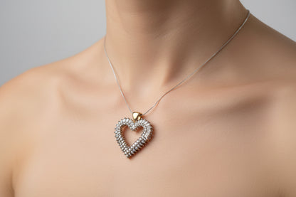 10K YELLOW GOLD DIAMOND BAGUETTES & ROUNDS APX.50 CTW HEART PENDANDT 1.7 DWT