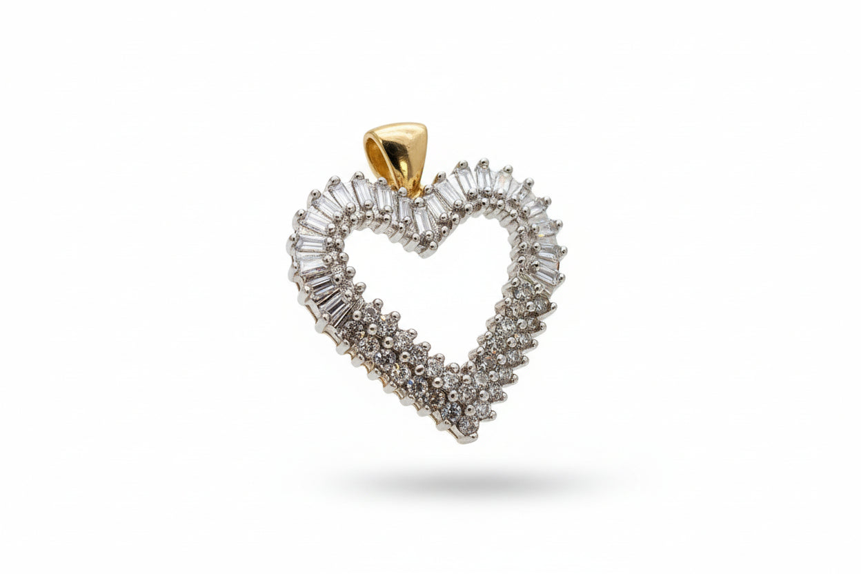 10K YELLOW GOLD DIAMOND BAGUETTES & ROUNDS APX.50 CTW HEART PENDANDT 1.7 DWT
