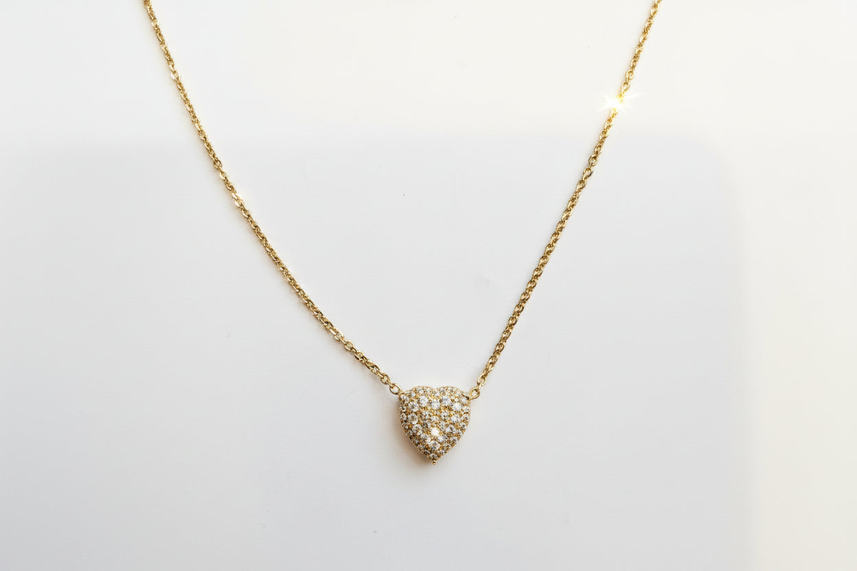 14K YELLOW GOLD DIAMOND HEART NECKLACE APX 0.50 CTW  2.9 DWT
