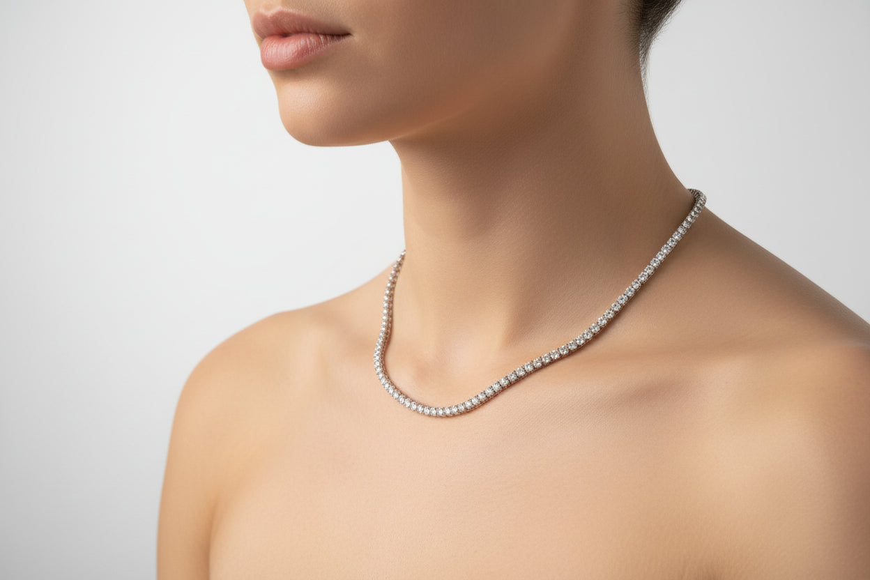 STERLING SILVER 925 MOISSANITE 10.81 CTW TENNIS NECKLACE 18"