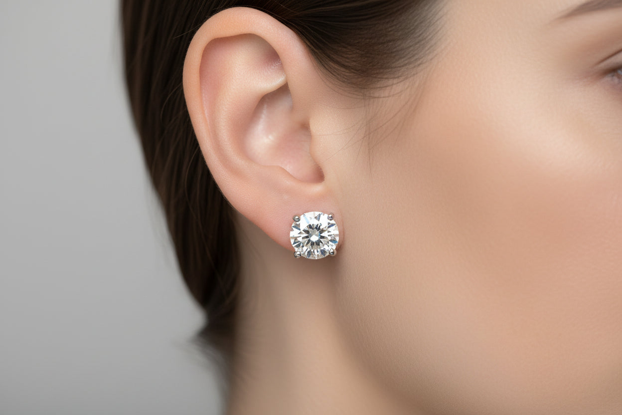 STERLING SILVER MOISSANITE STUD EARRINGS 0.85 CTW VVS D