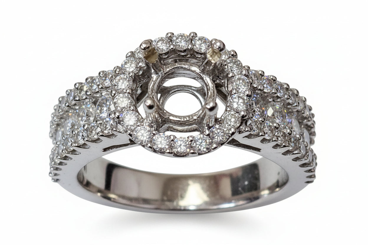 14K WHITE GOLD ENGAGEMENT RING  SETTING .0.85 CTW 3.9DWT