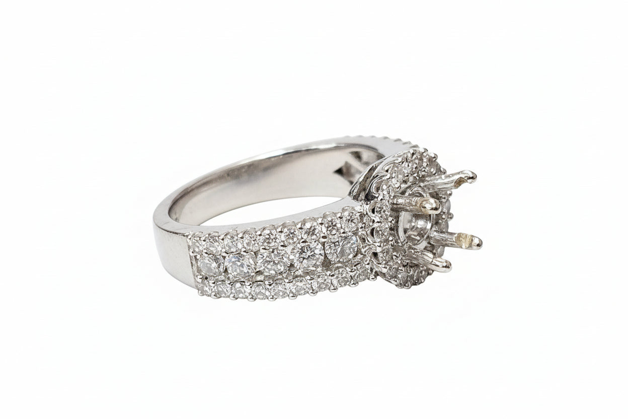 14K WHITE GOLD ENGAGEMENT RING  SETTING .0.85 CTW 3.9DWT