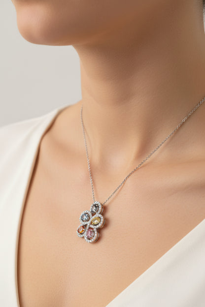 14k White Gold Gem Stones and Diamond Pendant