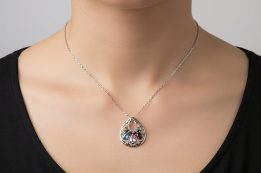 14k White Gold Dia. .05 ct and Gem Stones  Pendant