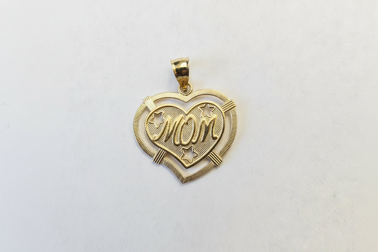 14k Yellow Gold Heart Shaped Mom Pendant / charm 1.8 dwt
