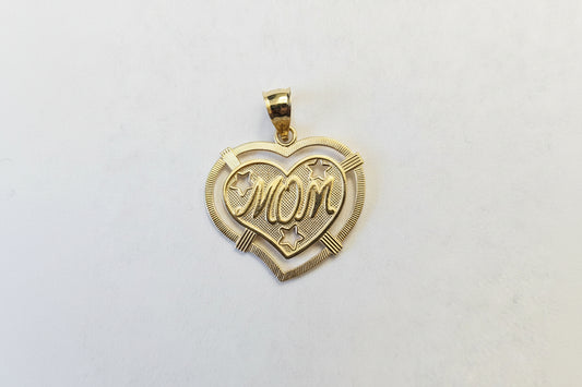 14k Yellow Gold Heart Shaped Mom Pendant / charm 1.8 dwt