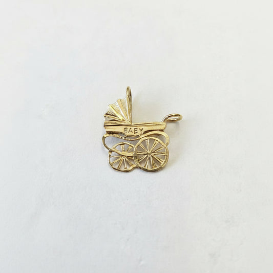 14k Yellow Gold Baby Carriage/Stroller Pendant