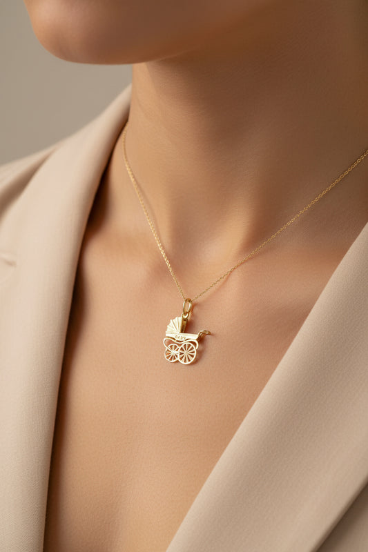 14k Yellow Gold Baby Carriage/Stroller Pendant