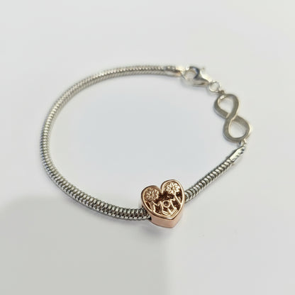 Sterling Silver Reflections Mother's charm Bracelet Rose Gold Plate Heart Charm