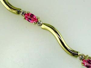 14kt Yellow Gold Diamond and Pink Sapphire Bracelet