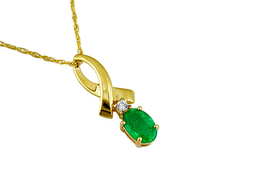 14k Yellow Gold Emerald and Diamond Pendant