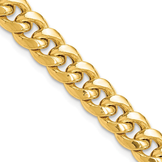 14K 9 inch 7.3mm Semi-Solid Miami Cuban with Lobster Clasp Bracelet