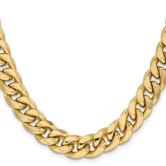 14K 28 inch 11mm Semi-Solid Miami Cuban with Lobster Clasp Chain