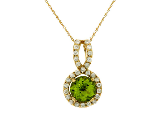 14k Yellow Gold Peridot and Diamond Pendant