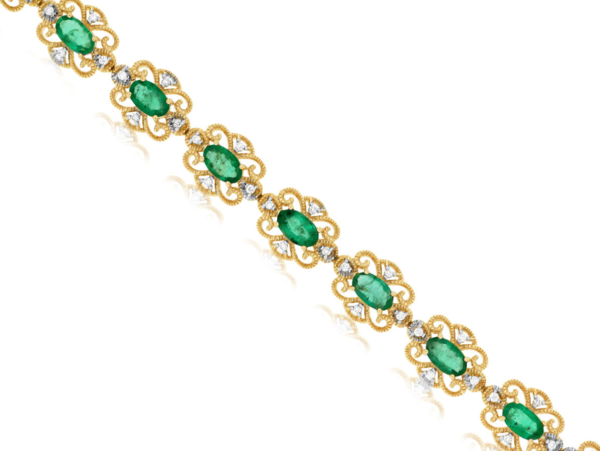 14kt Yellow Gold Emerald (3.75ct) and Diamond (.27ct) Bracelet