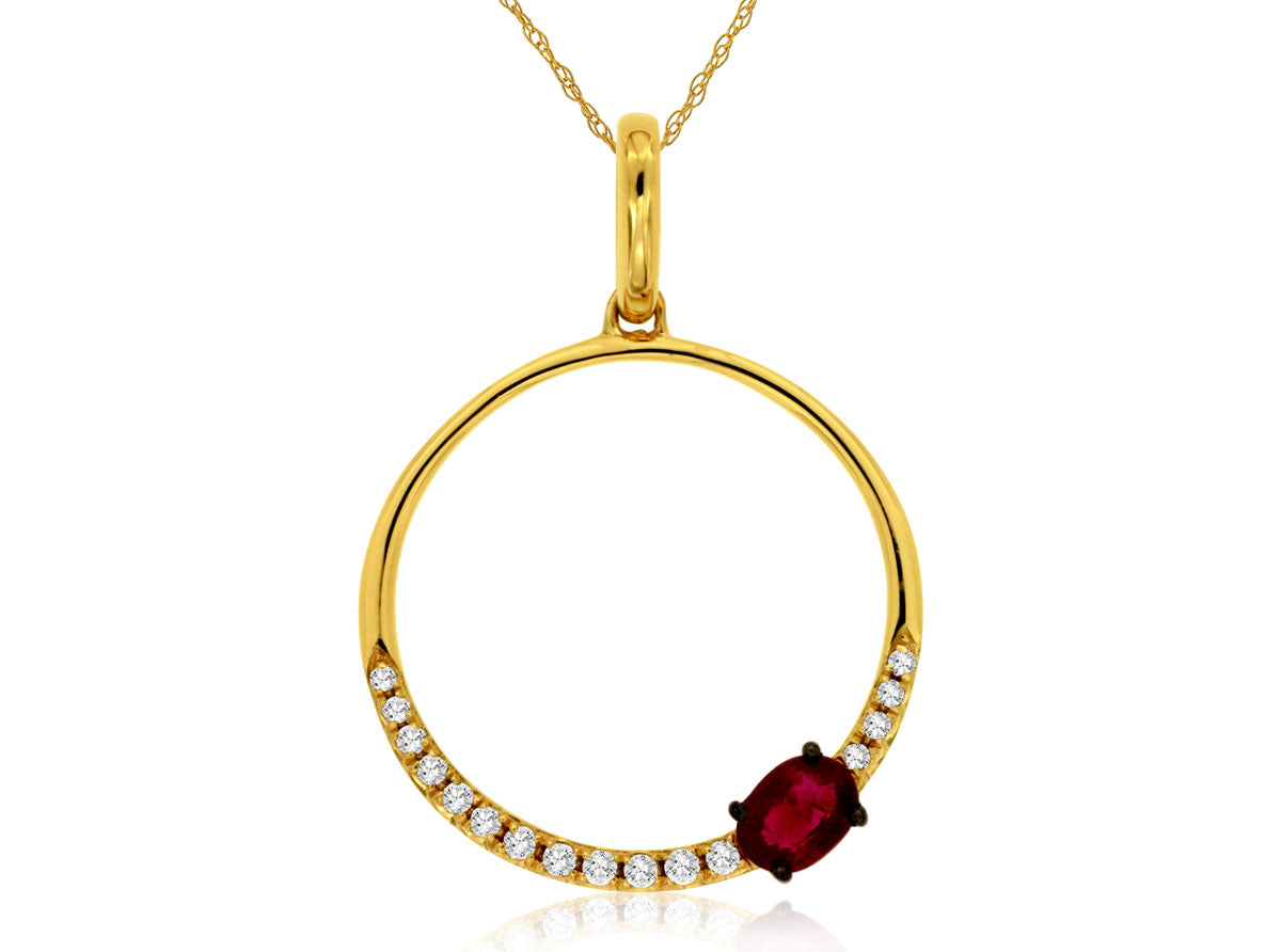 14k Yellow Gold Ruby and Diamond Circle Pendant