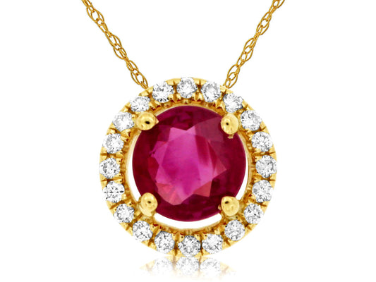 14k Yellow Gold Ruby and Diamond Pendant