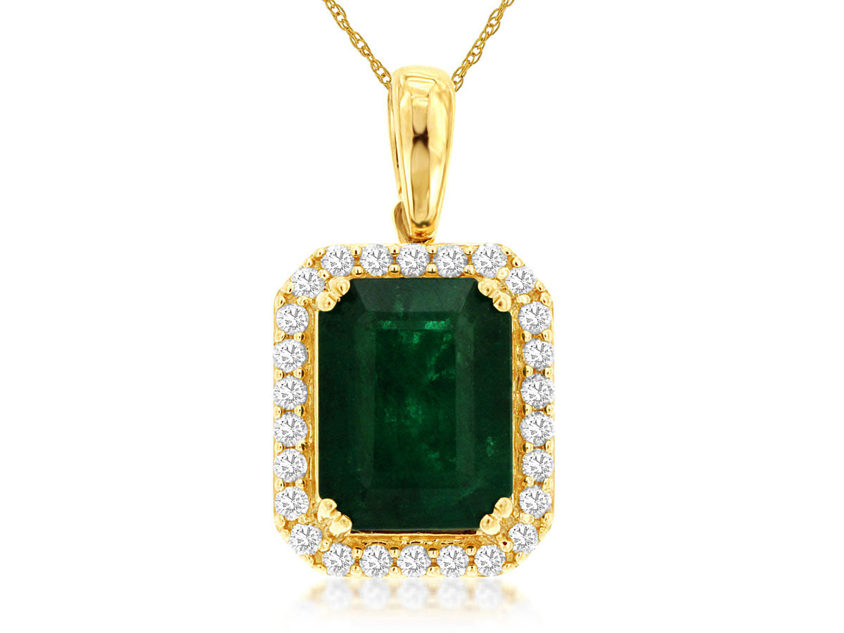 14k Yellow Gold Large Emerald and Diamond Pendant