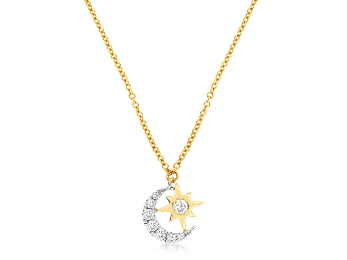 14kt Yellow Gold Diamond Moon Star Necklace .19ct