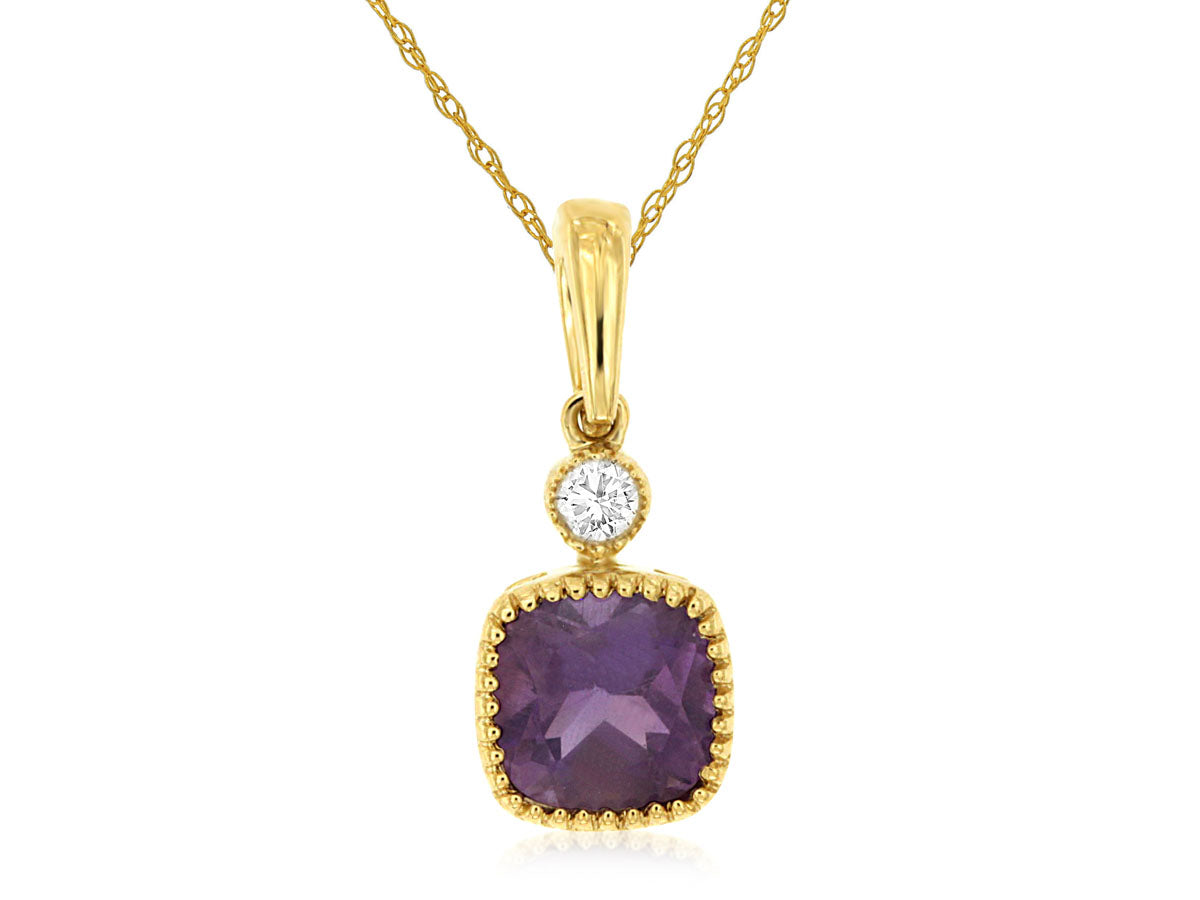 14k Yellow Gold Amethyst and Diamond Charm