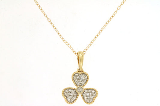 14k Yellow Gold Diamond Clover Pendant .18ct