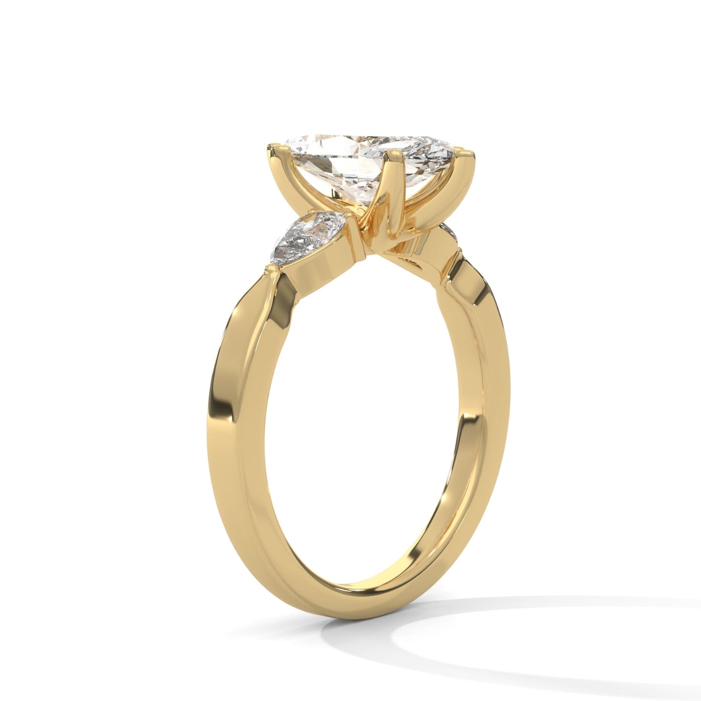 14k Yellow Gold 1.5 carat Lab Created Marquise F VS1 Engagement ring with Pear Shape Side Diamonds
