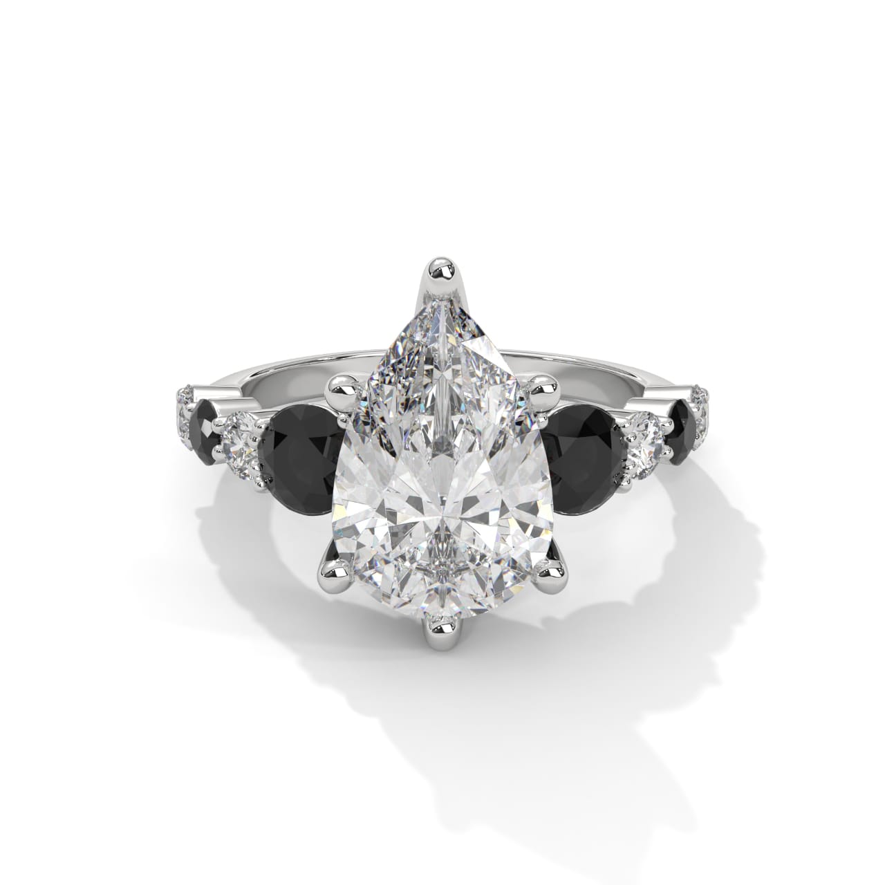 14k White Gold 3 carat Pear Shape Diamond Engagement Ring with Black / White Diamond Setting